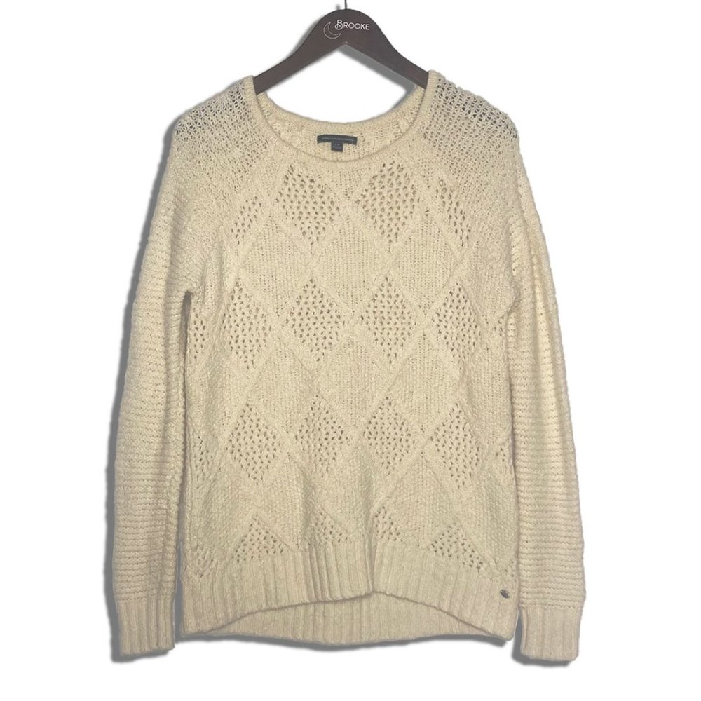 American Eagle Cream Diamond Knit Pullover Sweater, Size S